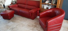 Canapé 3 places, un fauteuil et un pouf/repose-pied en cuir buffle très bon état