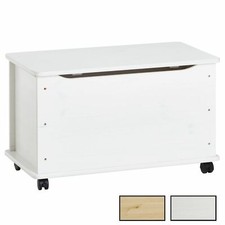 Coffre à jouets coffre de rangement malle avec roulettes pin massif