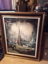 Très Grande Toile De Bernard LIGNON 1921  Bateaux