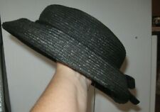 Vintage- Chapeau de Paille à revers et petit nœuds en velours- noir
