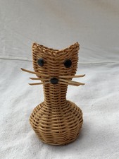 Cat Shape Rattan Wicker Basket Small Unique Find Catch All Flower Vase Decor
