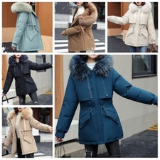 Femme Veste Thermique Manteau Parka Pull Manteau Capuche Fausse Fourrure Poches