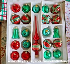 Ancienne boite de décoration de Noël : boules, cimier , cloches, vintage, rouge