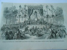 Gravure 1851 - Cérémonie de la Fête Dieu à Aix Tournoi jeux