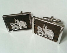 PAIRE DE BOUTONS DE MANCHETTE vintage DECOR CALECHE métal argenté bois