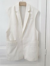 Zara Femme Gilet Blazer d'été sans Manches Blanc encolure en V Revers Taille M