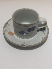 Dansk Tivoli BELLES FLEURS BLUE Flat Cup & Saucer set, Blue Floral, Excellent