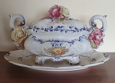 Grande soupière décorative et son plat de service en faïence italienne BASSANO -