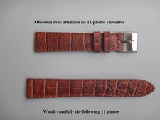 18 mm BRACELET CUIR VEAU VERITABLE COUSU FAÇON ALLIGATOR MARRON BRUN MAT