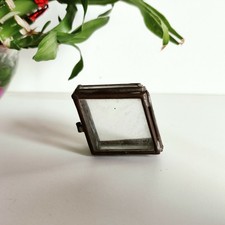 Vintage Rare Petit Verre Bibelot Boîte Avec Métal Cadre Décoratifs de Collection