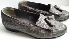 MOCASSINS GRIS VINTAGE CUIR CROCO ? CHAUSSURES FEMME 39