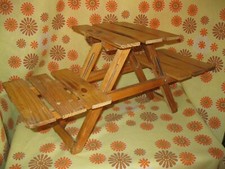 Vintage Ancien PORTE-PLANTES SUPPORT POT PLIANT en BOIS type TABLE PIQUE-NIQUE
