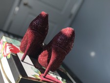 Besty Johnson Red Wine Rhinestone Peep Toe Heels Size 9 M