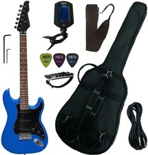 PACK GUITARE Electrique (5 Accessoires) Bleu Mat Accordeur électronique, housse.