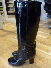 Prada Noir Cuir Verni Bottes Longues Taille UK7.5/US9.5