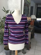 Pull JODHPUR  taille 1 36 100% cachemire noir/rose/violet bon état