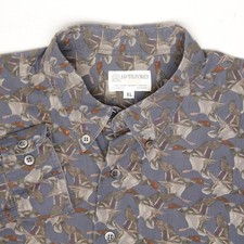 JP Tilford Hommes Chemise XL Bleu Marron Beige Volant Canard Sauvagine Imprimé
