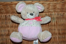 DOUDOU MOTS D'ENFANTS SOURIS ROSE  BEIGE ETOILE ECHARPE  26 CM NEUF