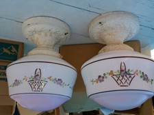 2 PR FLORAL SHADE Vintage Antique 40s Ceiling glass Light Lamp Fixture  kitchen 