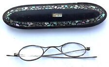 ANCIEN ÉTUI A LUNETTES LAQUÉ NOIR & NACRÉ NAPOLEON 3 OLD GLASSES BOX PEARL
