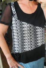  Top Christine Laure  t 4 pour 44/46 env noir blanc mches courtes voile plumetis