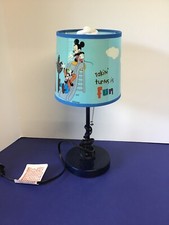 Disney~Takin Turns Is Fun~ Mickey Mouse Table Lamp~Blue Metal~Goofy&Donald