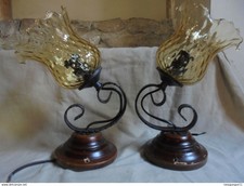 Vintage - 2 appliques luminaires murales tulipes en verre fumé