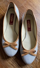 Adorables ballerines Carel en cuir et toile vichy gris et blanc T. 37-37,5 TBE