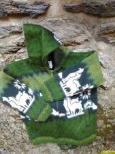 Pull sweat veste capuche zip polaire VERT enfant 6 ans ethnique LAMA LAMAS