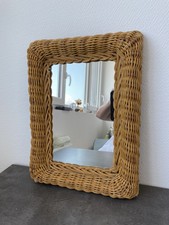 ancien miroir contour rotin osier support bois deco retro 
