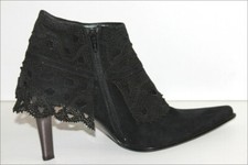 ELIZA DI VENEZIA   Bottines Boots Pointues Velours Dentelle Cuir T 41.5 TTBE
