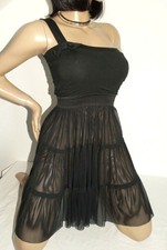 robe T34/36 bustier noir bretelles asymétrique bas en voile transparent 695)