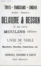 CARTE POSTALE PUBLICITAIRE MOULINS LINGE DE TABLE / TOILES ETC........