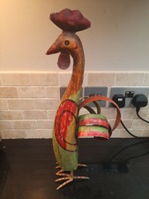 Vintage Metal Hand Painted Large Cockerel Rooster Figurine Ornament 19in Country