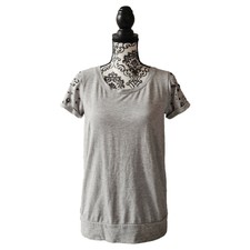 Tee shirt gris manches courtes avec strass Camaïeu taille 38
