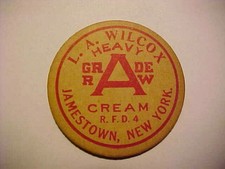 L.A. Wilcox Grade A Raw Heavy Cream Bottle Cap R.F.D. 4 Jamestown, NY