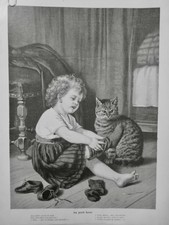 1911 FI CHAT CHAMBRE PETITE FILLE LEVER VETIR HABIT CHAUSSETTE GRIFFE PATTE 