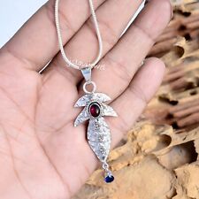 Grenade &tanzanite Pierre Précieuse 925 Argent Sterling Ange Collier / pg-937