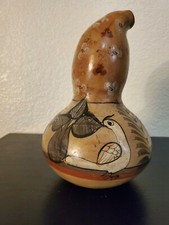 Rare 8" unique Gord shaped Tonola Mexican Pottery Vase Handcrafted and Painted 