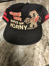 Vintage 3 Stripe Mesh Trucker Hat crude Funny Country Hillbilly Novelty USA.
