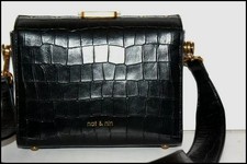 NAT & NIN Petit Sac Pochette Bandoulière Cuir Embossé Noir TBE