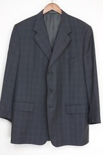 Corneliani Hommes Costume Manteau 46L Gris à Carreaux 3 Bouton Veste Laine Ne À