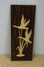 50er 60er Bois Tableau Mural Héron Palissandre Placage 40x16 CM 50s 60s Vintage