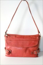 VERA PELLE  Petit Sac Pochette Cuir Rouge Brique Porté Epaule et Main TBE