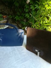 Lot 2 petits sacs à main vintage années 30/40 cuir bleu et marron