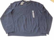 Hommes Calvin Klein L Large Pull Col V Manches Longues Bleu Marine Laine Merino