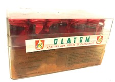 ANCIENNE BOITE PLEINE 18 X OLATUM ADDITIFS HUILE CARBURANT TRES RARE BIDON VERRE