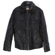 Camel Active Homme Veste Cuir Taille L 50 Noir Col Chemise s4533