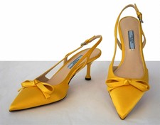 Prada 37 Jaune Satin Détail Nœud Point Orteil Chaussures Escarpins Ouverts 7