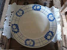 ancien GRAND plat  sarreguemines vintage blanc et bleu fruits N° 3